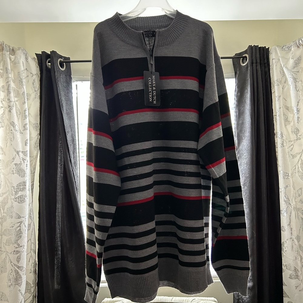 Men's Striped Sweater - Gray, Black, and Red MARX & DUTCH COLLECTION